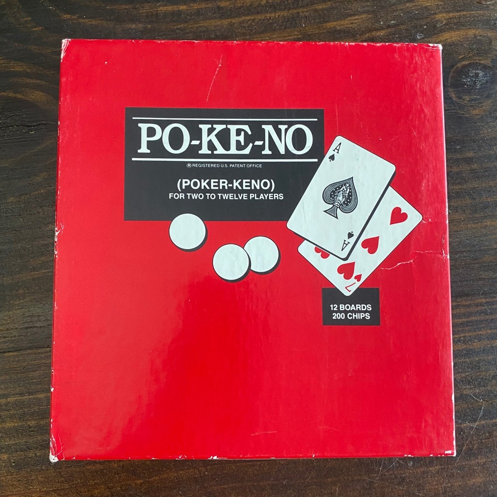 Vintage Po-Ke-No COMPLETE Poker-Keno Game Red Box 12 Boards 200 Chips